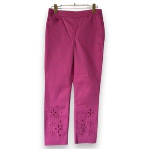 Tribal Barbiecore pants Sz 6 pink stretchy pull on 5 pockets laser cut detail